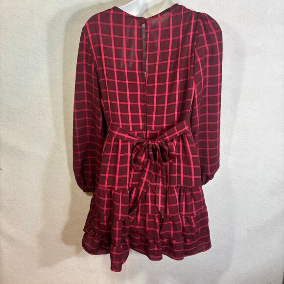 NWT B Darlin Dress Sz 9/10 Plaid Long Sleeve Lined Fit Flare Mini Holiday Party - Picture 2 of 8